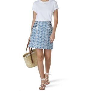 SLATE & WILLOW Denim Skirt Embroidered Mini Women 6 Blue White BOHO lined‎